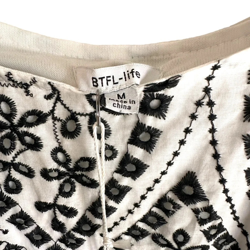 BTFL-LIFE Embroidered Eyelet 100% Cotton Aline Midi Dress Size Medium NWT - Picture 5 of 8
